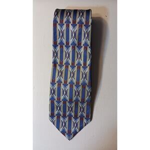 Henry Grethel 100% Silk Tie Red Gray Gold Blue Geometric Mens Necktie 58 x 4
